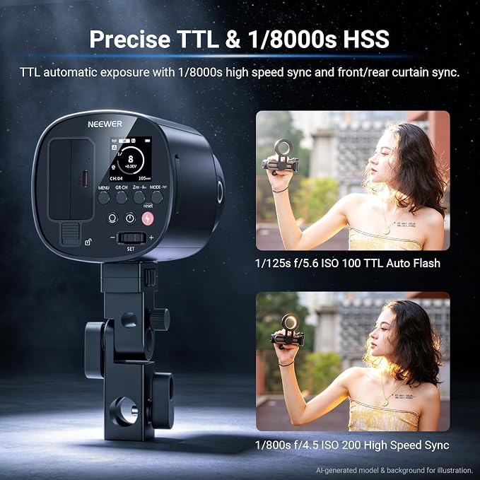 NEEWER 120Ws 2.4G TTL Outdoor Strobe Flash, Compatible with Godox, 1/8000s HSS Portable Studio Monolight with Modeling Light /3000mAh Battery/420 Flashes/1.5s Recycle for Photography Photoshoots, Q120