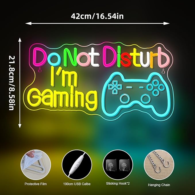 Do Not Disturb I AM Gaming Neon Sign Bright Large Colored Dimmable LED Headset Gamer Light and USB Powered Headphone Light Up Game Signs for Game Zone Video Room Boys' Bedroom Wall Decor