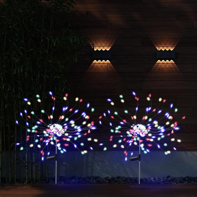 PXBNIUYA 4 Pack 175 LED Solar Garden Light for Yard,Firework Lights Outdoor Waterproof with 2 Modes Twinkling Light, Sparkly Starburst Lights for Wedding Walkway Halloween Christmas Decor(Colorful)