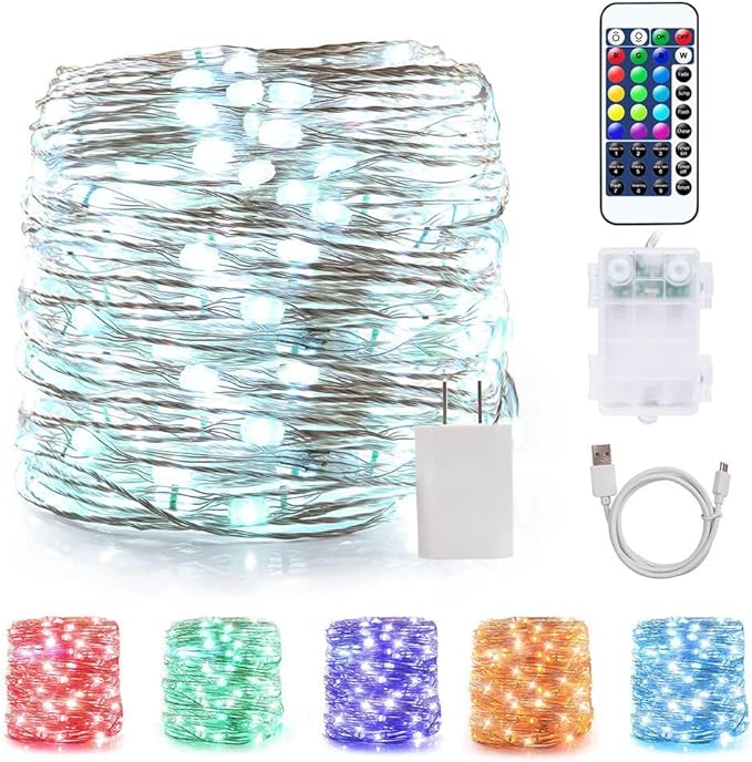 OMIKA LED String Lights Indoor Fairy Light Multi Color Changing, Waterproof Firefly Lights with Remote for Indoor, Bedroom, Wedding, Outdoor Christmas Decor (40 ft 120 LEDs USB & Battery Powered)