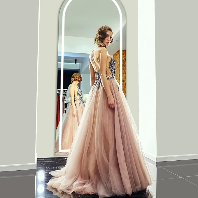 Antok LED Full Length Mirror with Light, 71"x28" Lighted Full Body Mirror with Stand, Dimmable & 3 Color Lighting Standing/Leaning/Wall Mounted Vanity Mirror for Bedroom Cloakroom Livingroom(Arched)