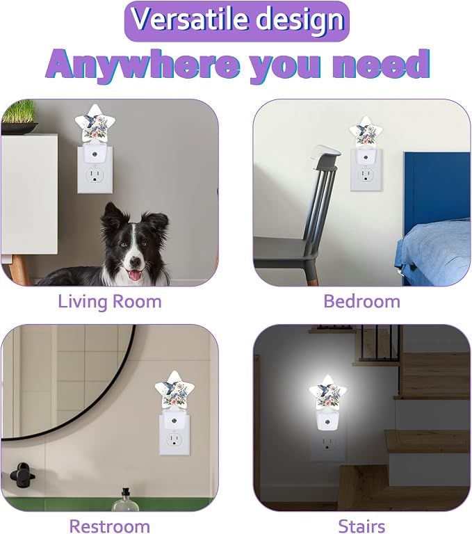 Night Lights Plug Into Wall Decorative,Hummingbird Nightlights for Kids Bedroom, Spring Flowers Energy Efficient Dusk-to-Dawn Sensor Sleep Friendly Lamp for Nursery Bathroom