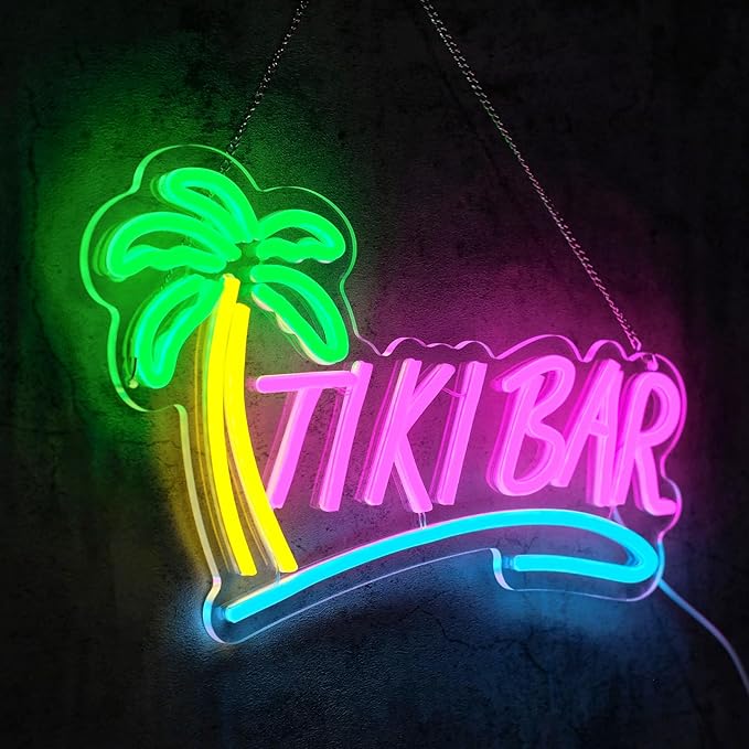 Tiki Bar Neon Sign for Wall Decor Dimmable Hawaiian Tiki Led Lights Signs Open Signs for Business Neon Light for Man Cave Club Pub Bistro Summer Party Restaurant Home Bar Gift