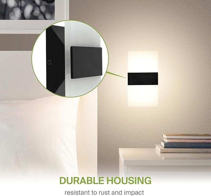 ASD 8 Inch Indoor LED Wall Sconce - 10W 2700K-5000K Dimmable Black Wall Sconce Lights for Living Room, Bedroom, Bathroom, Hallway - Modern Wall Sconces Hardwired, ETL Interior Light