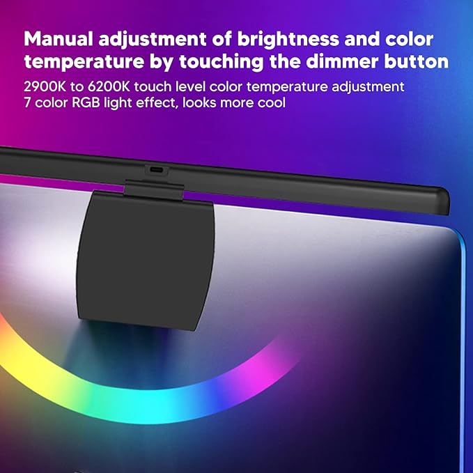 Computer Monitor Lamp, Relieve Eye Fatigue,Asymmetric Optical,Touch Dimming Screen Monitor Light Bar with 7 Color RGB,E Reading LED Task Lamp for Curved Screen Gifts,Learn