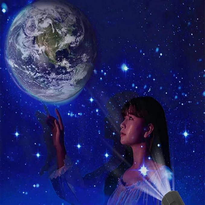 Moon Earth Jupiter Lamp Projector Night Light, 360° Galaxy Projection Light USB Star Night Light Charging Lighting with 6 Film Discs,Romantic Atmosphere Lamp for Selfie Backgroun Bedroom Decor
