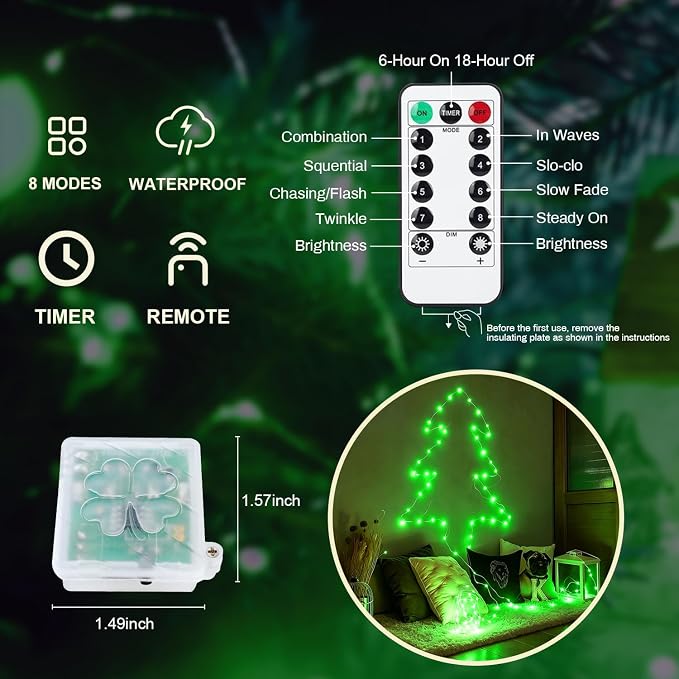 6 Pack Fairy Lights Battery Operated with Remote Timer 8 Lighting Modes,7ft 20 LED Waterproof Mini String Lights for Halloween Christmas Table Centerpieces Bedroom Decorations,Green