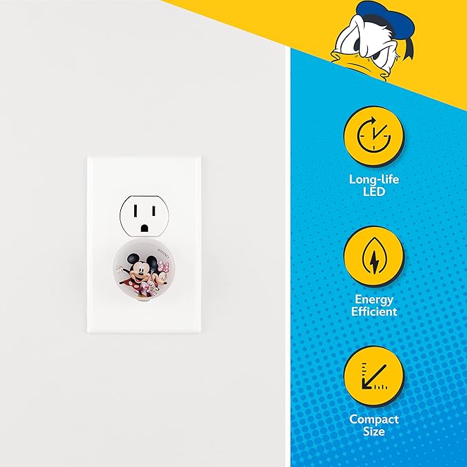 Disney Mickey and Minnie Night Light, Plugs into Wall, Dusk to Dawn Light Sensor, Mickey Mouse, Kids Night Light, Great for Bedroom, Nursery, Playroom, Bathroom, 2 Pack,76699