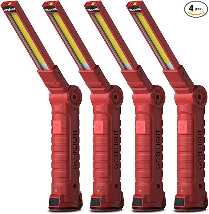 Coquimbo Tool Gifts for Men Dad, Rechargeable Flashlight LED Work Light | Grill Light with Magnetic Base, 5 Modes 360° Rotate, Mens Dad Husband Birthday Gifts (4 Pack Red)