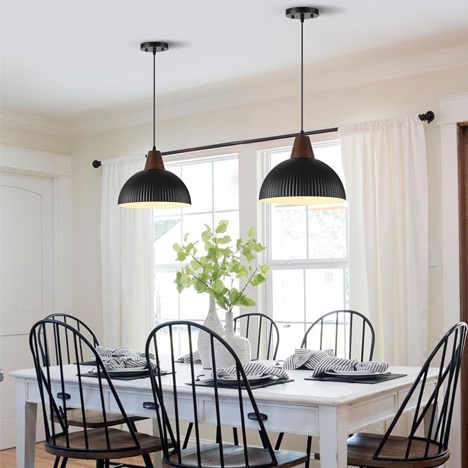 Black Pendant Lights Kitchen Island, 11.8" Dome Pendant Light Fixtures Modern Farmhouse Hanging Light for Dining Room Bedroom Bar Sink