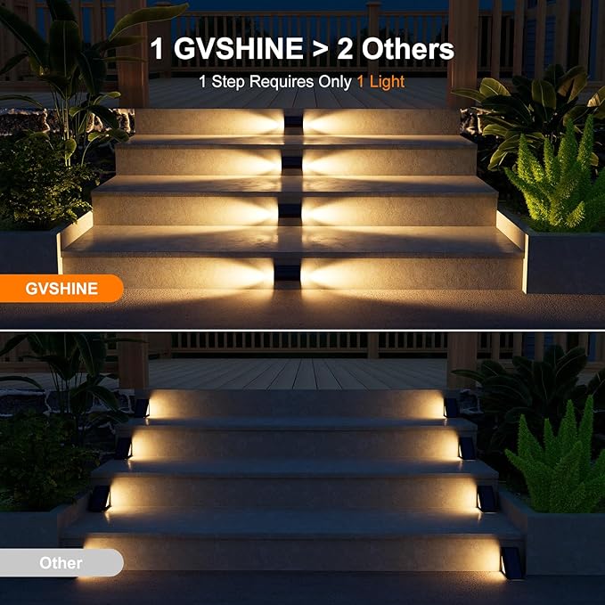 12 Pack Solar Powered Stair Lights Outdoor Waterproof Warm White Lamps for Deck Step Safety Outside Decorative LED for Porch, Sideway, Backyard, Garden, Pool, Easy Installation & All Night Lighting