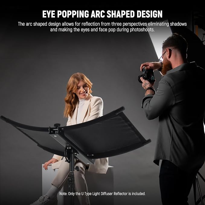 NEEWER U Type Light Diffuser Reflector for Studio and Photography Situation with Carrying Case, Arclight Curved Reflector 30"x18"/75x40cm in Black/White/Gold/Silver (Light Stand Not Included), RF-04