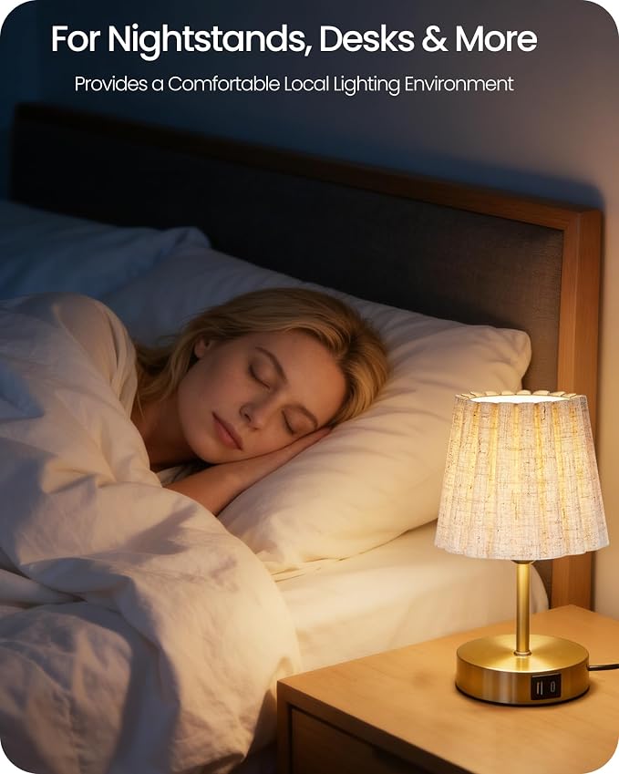 Small Bedside Table Lamps Set of 2, Touch Dimmable Table Lamps with USB Ports, Nightstand Lamps with 2 Stepless Dimming LED Bulbs, E26 Base, for Bedroom, Study, Gold and Beige DE16TLP205