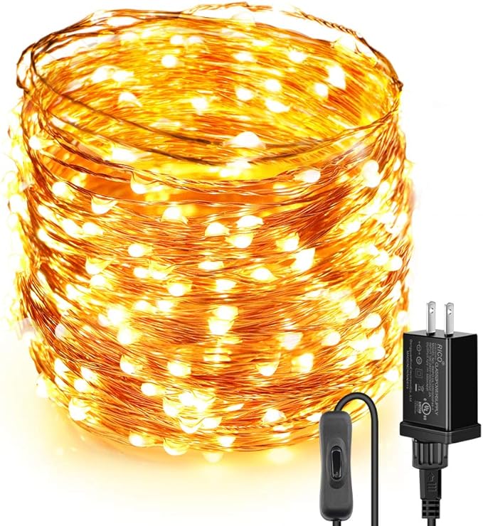 LED String Lights 99ft UL Listed Plug in Fairy Lights 300 LED Warm White Waterproof Copper String Lights with ON/Off Switch for Bedroom Patio Birthday Wedding Valentines Day Decor