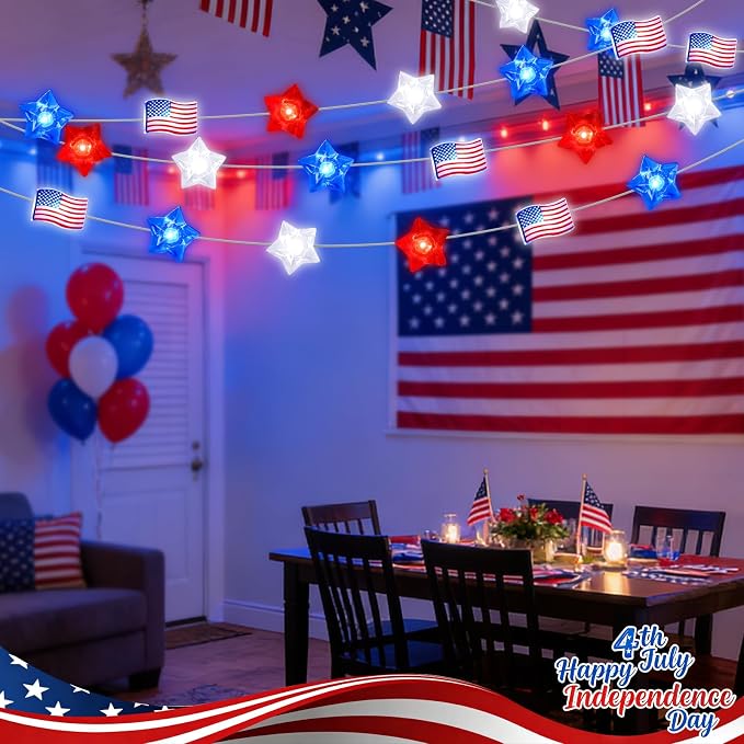 Red White and Blue Patriotic String Lights, 33FT 100 LED Plug in Fairy Lights with 16 Lighting Modes & Timer, 4th of July Decorations for Independence Day Memorial Day Home Garden Decor