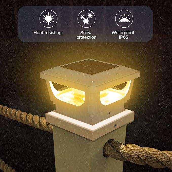 Sumaote Solar Post Lights Outdoor, 120 lumens Solar Post Cap Light Fits 4x4 Wood, 3x3 4x4 PVC/Vinyl Fence Posts, 3000K Warm White SMD Lighting Deck Railing Lights, IP65 Waterproof, 6 Pack