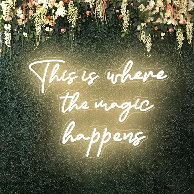 Super Large This Is Where The Magic Happens Neon light, 83” This Is Where The Magic Happens Neon Sign Large with Remote Dimmer, Neon Light Signs for Wedding, Birthday, Christmas Party, Warm White