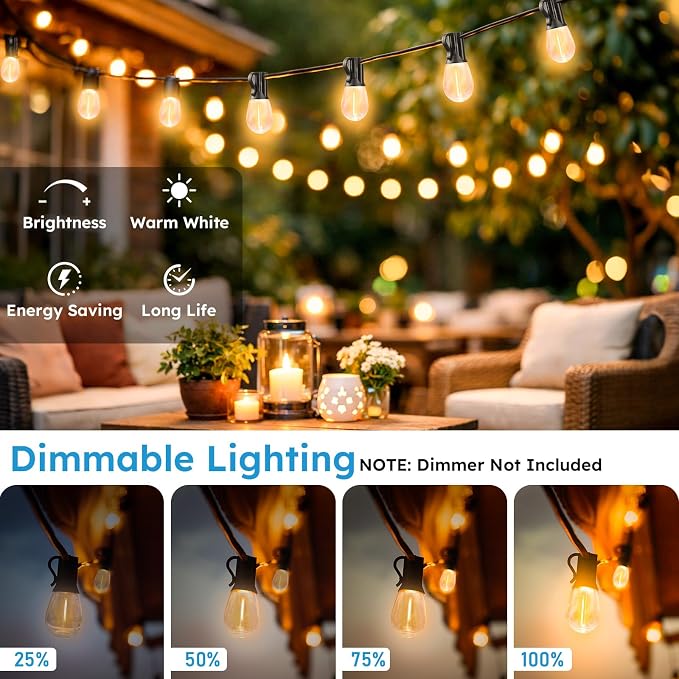 GvvooHome LED Outdoor String Lights, 300FT Waterproof Patio Lights with 92 Shatterproof S11 Plastic Bulbs, 2700K Warm White Edison Hanging Lights for Backyard, Garden, Porch, Bistro