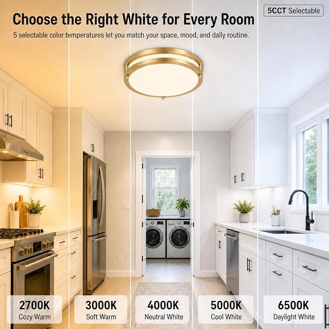 12 inch 36W Flush Mount LED Ceiling Light Fixture 3600 Lumen Super Bright, 2700K/3000K/4000K/5000K/6500K Adjustable Ceiling Lights, Gold Saturn Dimmable Lighting for Hallway Bathroom Kitchen 1 Pack