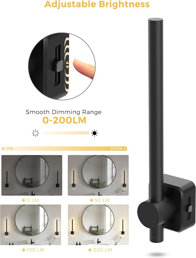 L LOHAS LED Night Light, Dimmable Night Lights Plug into Wall 0-200LM | Dusk to Dawn Sensor, 2W Bathroom Night Lights, Daylight 5000K, Modern Black Plug in Nightlight for Mirror Restroom, 1Pack
