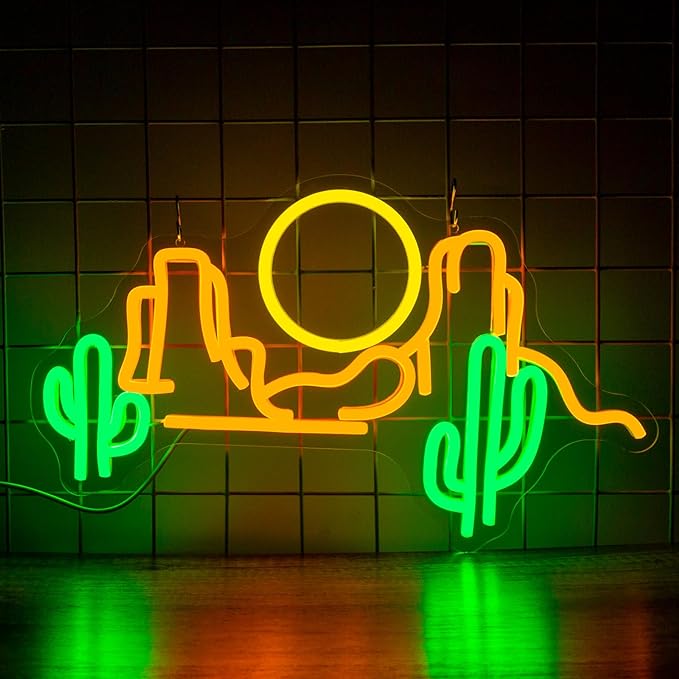 Cactus Mountain Neon Sign, Sunset Neon Signs for Wall Decor, Dimmable Led Signs for Bedroom, Western Landscape Light Up Signs for Bar Kids Room Man Cave Game Room Gaming Wall Birthday Gift