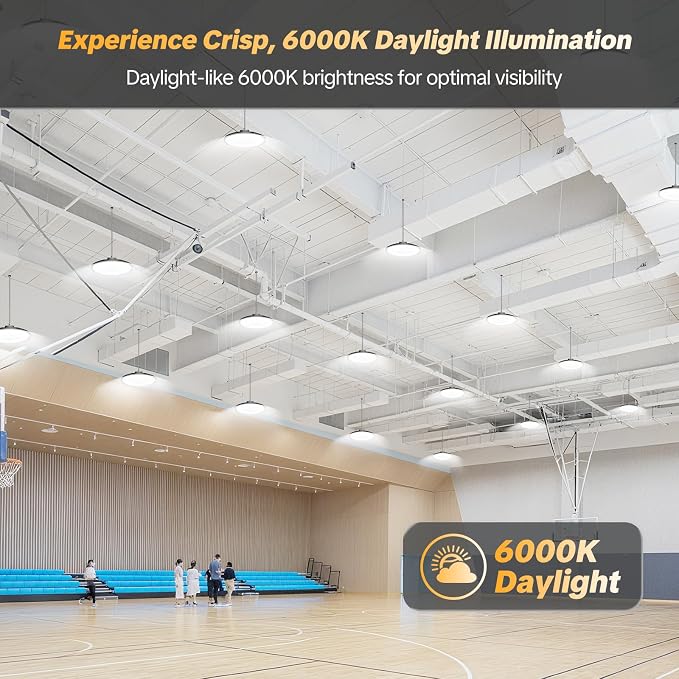 AIKVSXER 300W UFO High Bay Light 24 Pack, 6000K LED Shop Lights Plug & Play | 45000LM Commercial Bay Lighting IP65 Waterproof Garage Light, CRI>85 No Flicker, 120° Beam Angle, 5ft Cable 60000hrs Lifespan