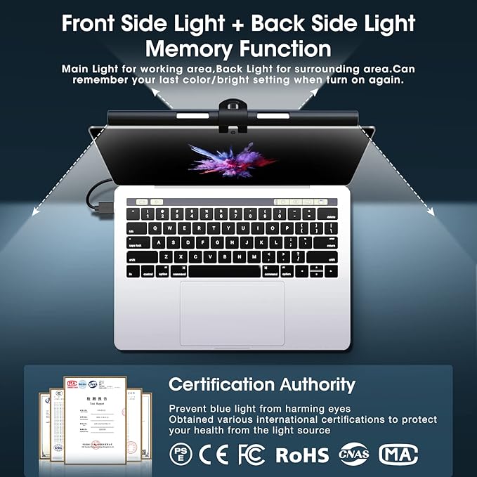 Monitor Light Bar,OOWOLF Screen Light Bar for Laptop,Keyboard light,CRI≥95 Desk Lamp for Eye-Caring,No Glare,Dual Light,Filter Blue-Light,3-Color Mode,Memory Dimming,Computer Lamp for Desk/Office/Home