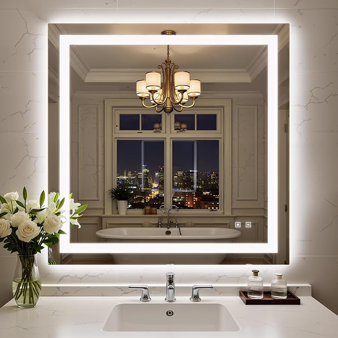 36X36 Inch Frontlit+ Backlit LED Bathroom Mirror with Lights | Bathroom Vanity Mirror for Wall, Ultra-Clear Tempered Glass, Shatter-Proof, Anti-Fog and Memory Function, ETL Listed