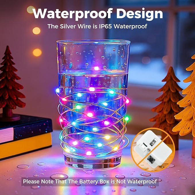 litogo 24 Pack 7FT 20 LED Fairy Lights Battery Operated, 3 Lighting Modes, Bulk Mini Twinkle String Lights Waterproof Silver Wire for Weddings Mason Jars Party Christmas Decorations-Multi-Colored