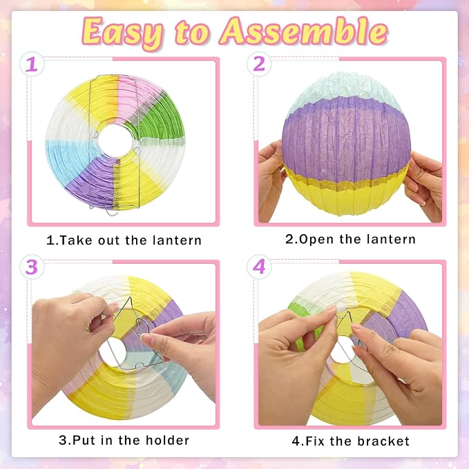 12 Pcs Pastel Paper Lanterns - 8" Hanging Round Paper Lanterns for Pastel Classroom Decor, Baby Shower Decorations, Birthday, Wedding Spring Party & Office Decor
