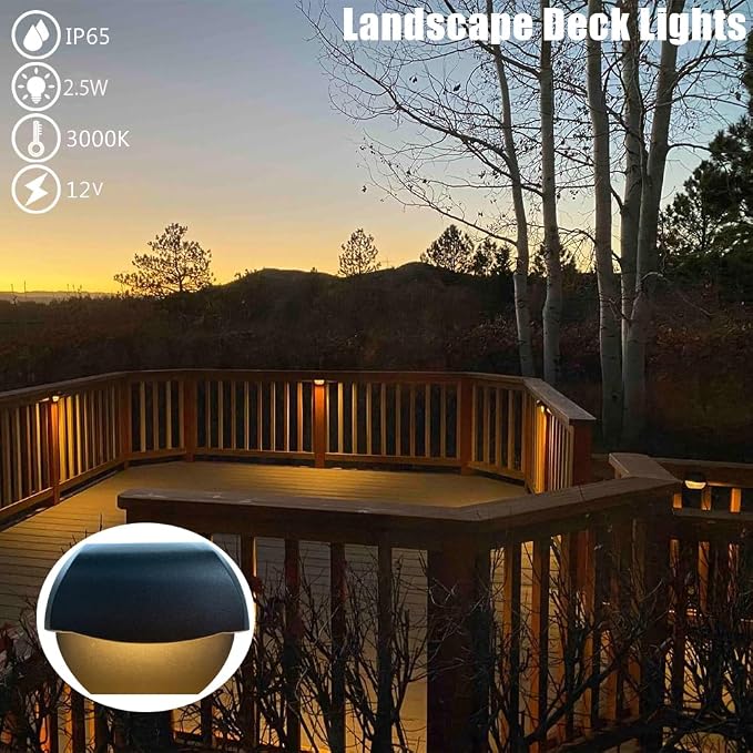 Outdoor Deck Lights LED Low Voltage Landscape Lighting 2.5W 12V | Cast Aluminum Patio Post Step Lights Fence Retaining Wall Mounting Light Warm White Textured Black Finish Pack of 2