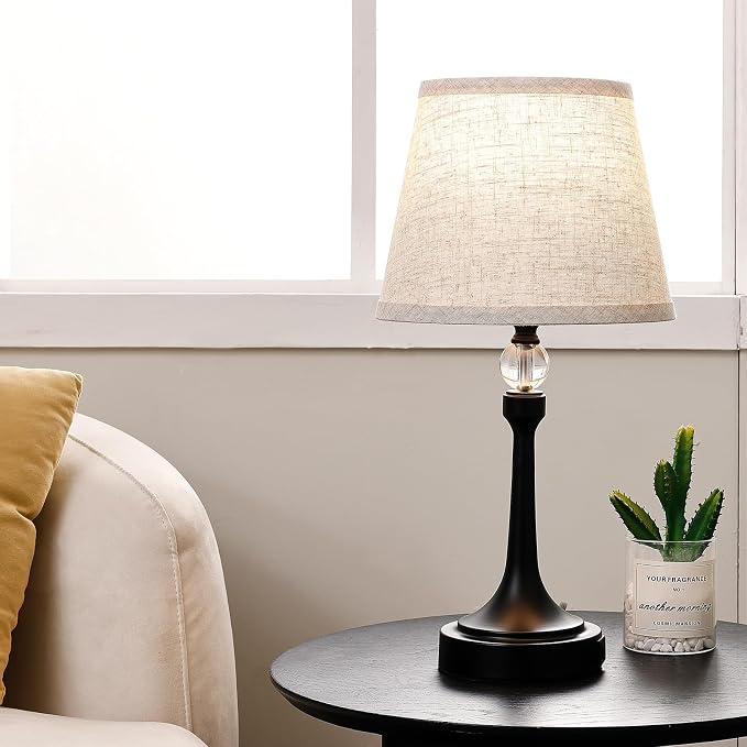 Touch Table Lamp Set of 2 with USB C+A Ports-Black 19.7'' | 3 Way Dimmable Table Lamps for Living Room, Metal Small Lamp for Bedroom, Office, End Table, Home Decor, Bulbs Included