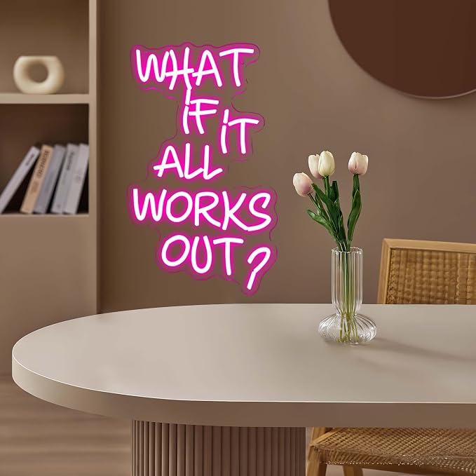 Allball What If It All Works Out Neon Sign, Motivational Neon Light LED Inspiration Dreamer Sign USB Powered Dimmable, for Office Bedroom Game Room Reading Room Dreamer Provide Wall Decor(16.1*10.8 In)
