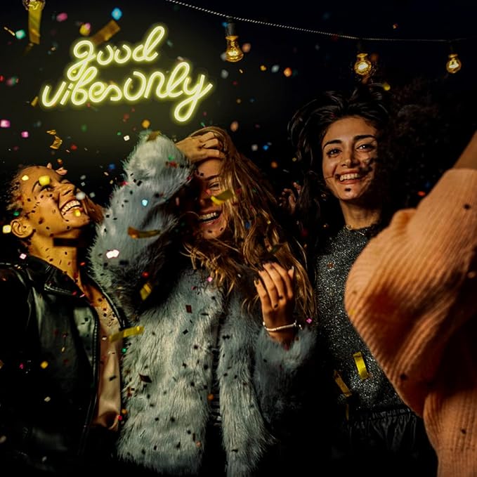 JFLLamp Good Vibes Only Neon Signs for Wall Decor Neon Lights Led Signs Suitable for Living Beer Bar Game Room Hotel Birthday Party Restaurant Christmas Unique Gift for Lover, 16.5 * 10 Inch(Yellow)