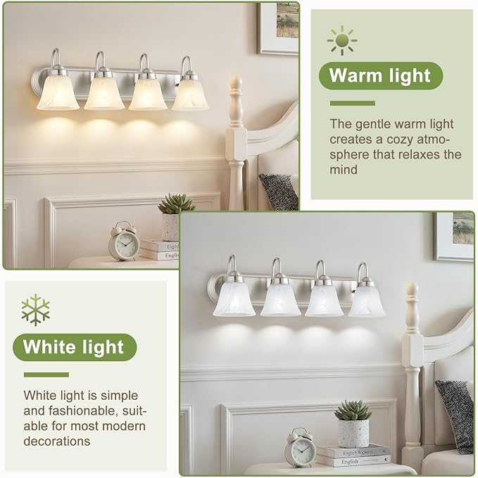 EJIAXIN 4-Light Brushed Nickel Vanity Light for Bathroom, Modern Bathroom Lighting Fixtures Over Mirror with Clear Glass Shade,Bathroom Vanity Light for Mirror Living Room Cabinet