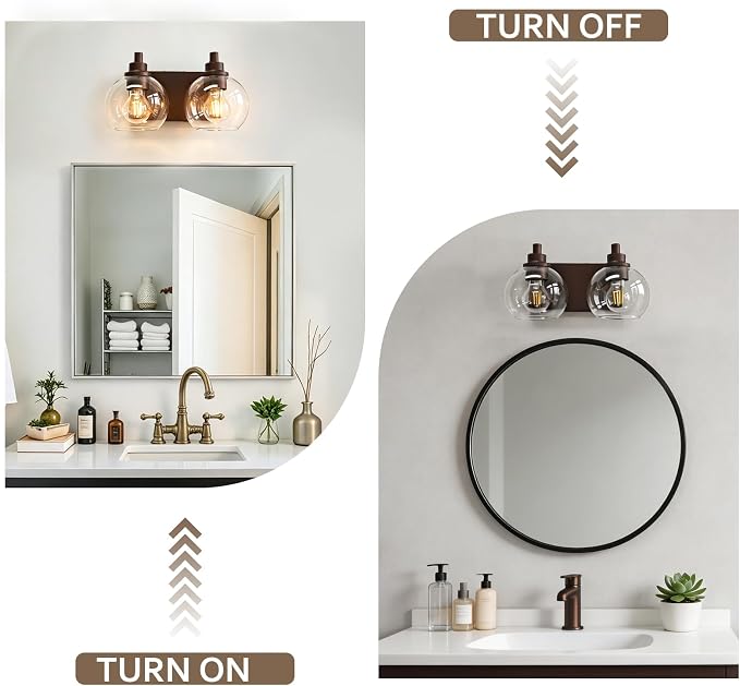 IZORRO Bathroom Light Fixtures, 2-Light Oil Rubbed Bronze Vanity Light, Modern Wall Sconces with Globe Clear Glass Shade, Vanity Lighting Fixtures Over Mirror,E26 Bulb Socket