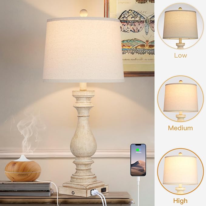 29" Tall Table Lamp for Living Room Set of 2,Farmhouse Nightstand Bedside Lamps with USB C+A Ports & AC Outlet,3-Way Dimmable Touch Control Desk Lamp for Bedroom,Color 1