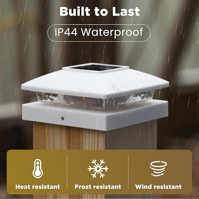 Solar Post Cap Lights Outdoor 6pack, White Waterproof Solar Powered Deck Fence Post Lights Fit 4x4 Wood/Vinyl Posts, Bright Warm White Solar Post Lights Decorate Deck, Patio, Porch, Fence