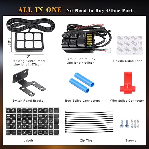 6 Gang Switch Panel, Niking Auto Universal Circuit Control Box Relay System On-Off Button Switch Pods LED Car Touch Switch Kit for Trucks Marine Boat ATV UTV SUV Camper