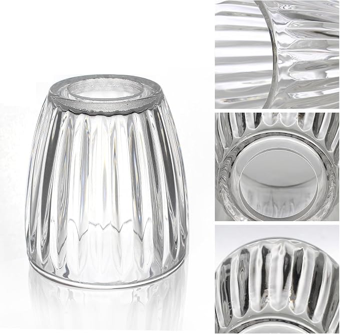 HiBay 2-Pack Lampshades, Clear Striped Bell Glass Shades | Lighting Fixture Accessory Lampshade Cover Replacement, Fit for E12 Base Pendant Lights Table lamp Sconce Chandeliers