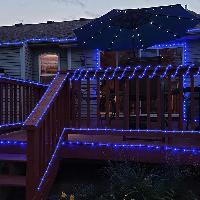 YEGUO Solar Rope Light Outdoor Waterproof, 66ft 200 LED Blue String Lights, 8 Modes Tube Christmas Lights in Clear Thin Tube