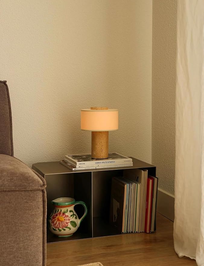 BSOD Travertine Lamp, Rechargeable 10 Inch Stone Table Lamp Marble Wabi Sabi Light Fixture Cordless Touch Dimmable LED Decor for Console, Side, Entryway, Foyer, Counter(Rechargeable Travertine Lamp)