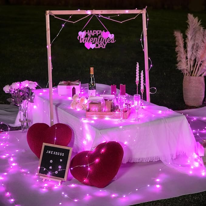 JMEXSUSS 2 Pack Pink Fairy Lights Battery Operated, Total 400 LED 132ft | with Remote, Timer, 8 Modes Christmas Twinkle String Lights for Bedroom Christmas Valentine's Day Indoor Birthday Party Decor