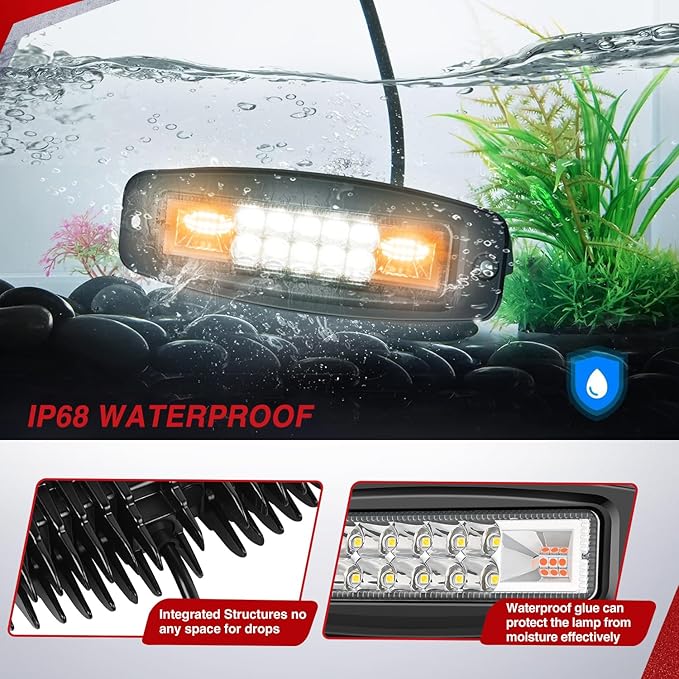 Nilight Flush Mount LED Light Pods 2PCS 6 Inch 60W Amber White 3 Lighting Modes Fog Lights Spot Flood Beam with Dual Control 18AWG Wiring Harness for Truck Pickup Golf Cart UTV ATV SUV Boat 4x4 Car