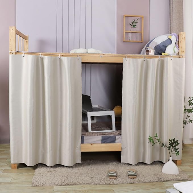 Dorm Blackout Privacy Bottom Bunk Bed Curtains - 2 Panels 78.7"x45.3", No Drill Installation for Twin Loft Beds, Light Blocking Under Bed Canopy with Hanging Hooks & Ropes