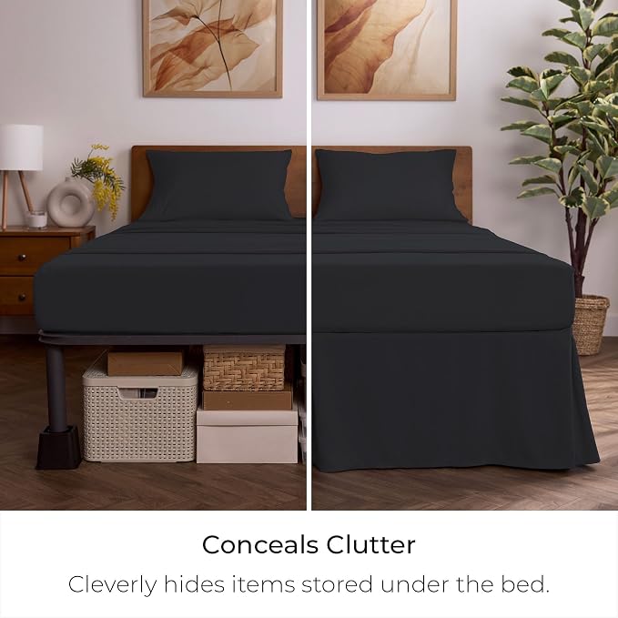 Mellanni Bed Skirt Cal King Size - Tailored Drop Bed Skirting | 15-Inch Pleated Dust Ruffle - Hotel Luxury Bedding - Wrinkle, Fade, Stain Resistant - 1 Bedskirt (Cal King, Black)