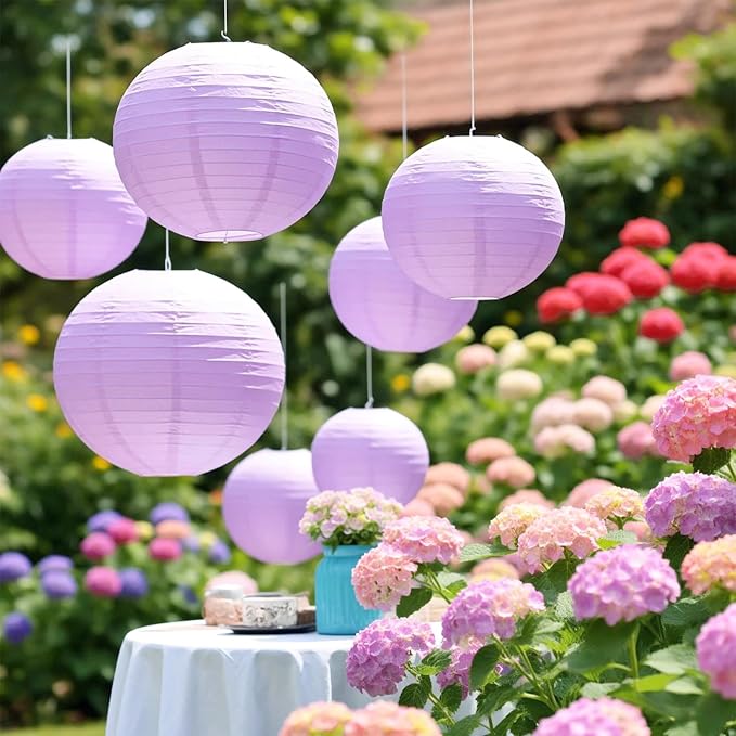 Light Purple Chinese Paper Lanterns with LED Lights, 10-Pack 12in | Hanging Lights for Easter, Graduation, Birthday Decorations, Ceiling Decor, Home Party & Tea Party