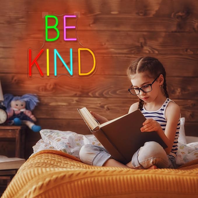 Be Kind Neon Sign Dimmable Kindness Neon Light Sign for Wall Decor Inspirational Letters Led Signs for Bedroom Kids Room Reading Corner Library Classroom Club Decor Gifts 12.6" x 13.7"