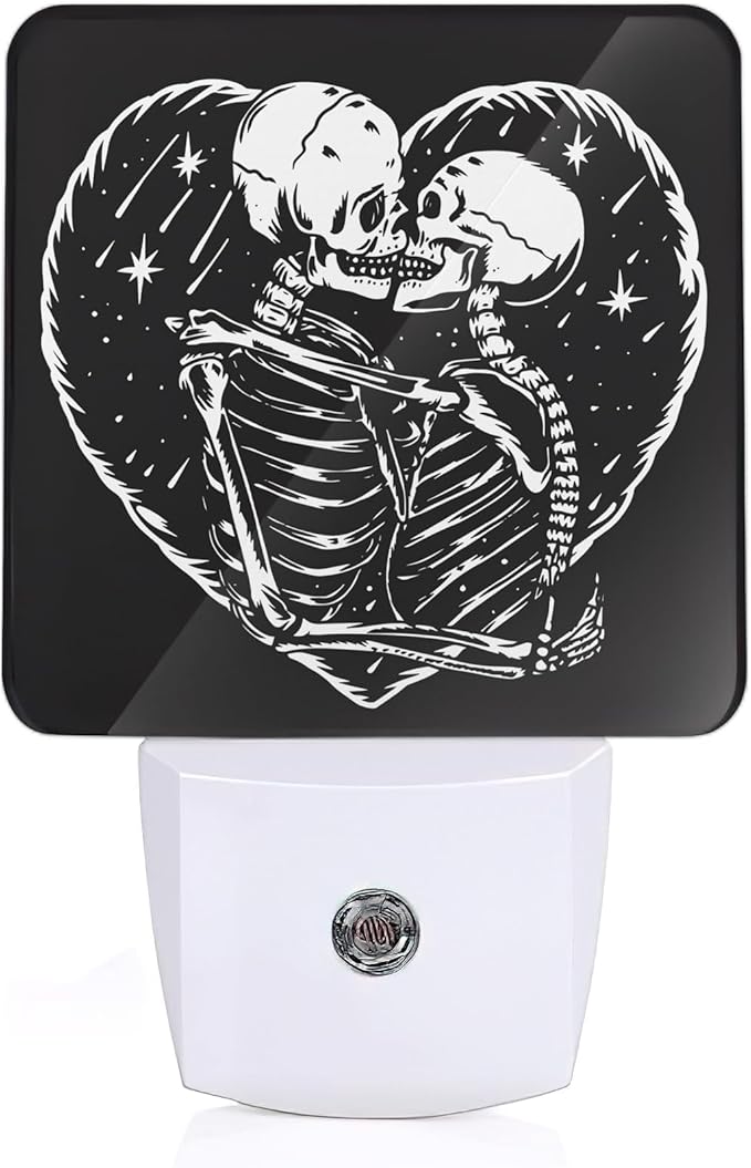 Skull Skeleton Love Night Light,Plug in Night Light, Dusk to Dawn Sensor Nightlights for Stairway/Hallway/Kitchen/Bedroom/Bathroom 0.5W