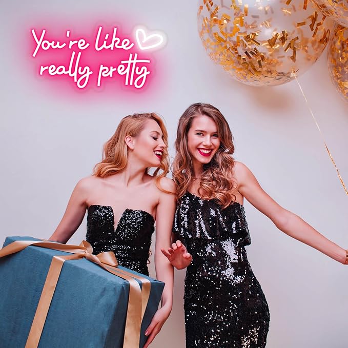 You're Like Really Pretty Neon Sign Your Like Really Pretty Neon Light with Heart Wall Decor for Teen Girls Bedroom, 16x8 Inch Preppy Pink LED Signs for Women Room Decor - 100,000H Lifespan